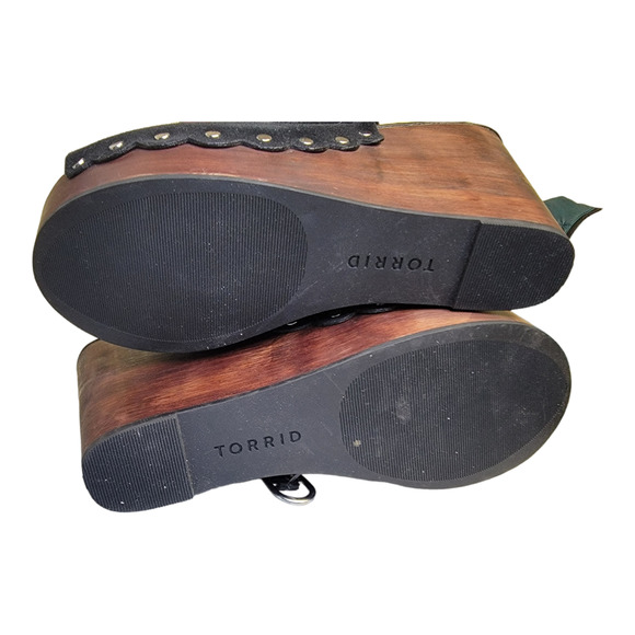 Torrid Embroidered Applique Rose Wooden Wedge Platform Slingback Sandals Black - Picture 6 of 14